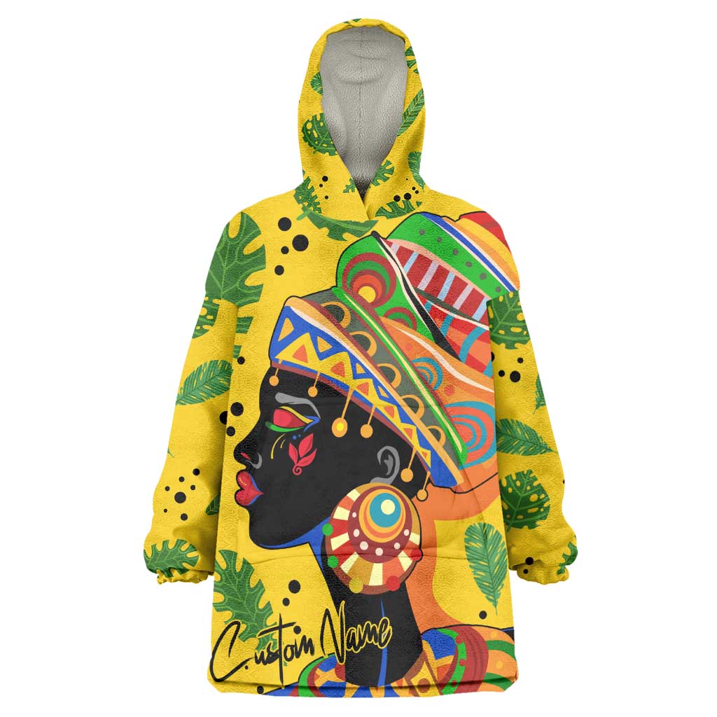Personalized African Woman KId Wearable Blanket Hoodie Tropical Style