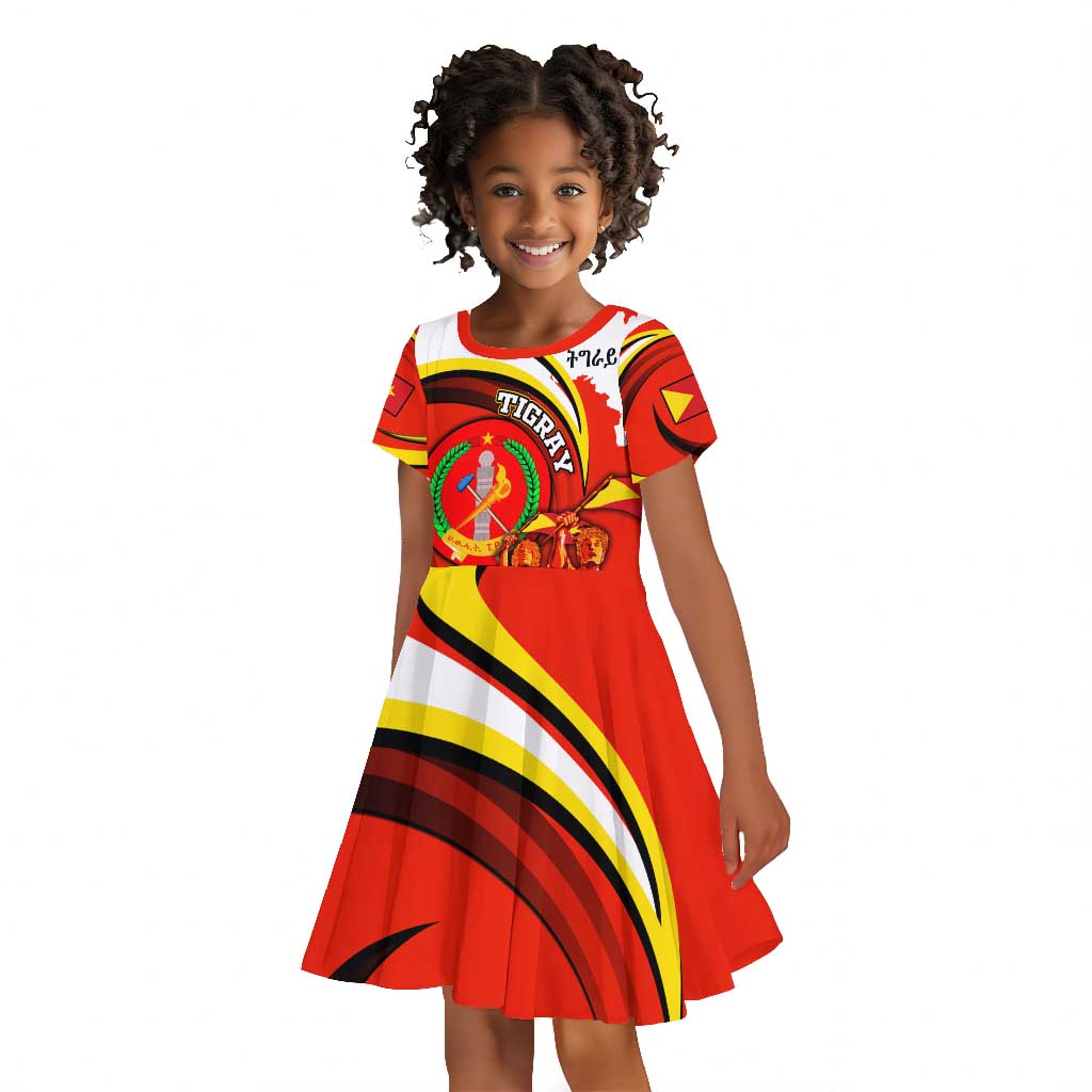 Ethiopia Tigray Kid Short Sleeve Dress Revolution Emblem Freedom Fighters and Flag