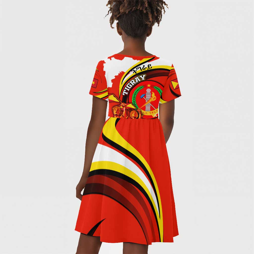Ethiopia Tigray Kid Short Sleeve Dress Revolution Emblem Freedom Fighters and Flag