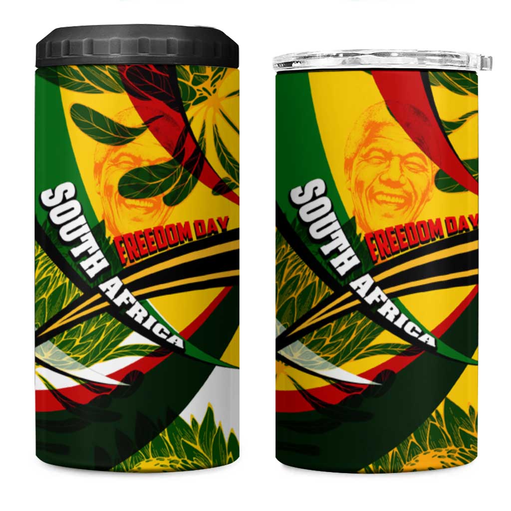 South Africa Freedom Day Mandela 4 in 1 Can Cooler Tumbler National Pride Protea Flower