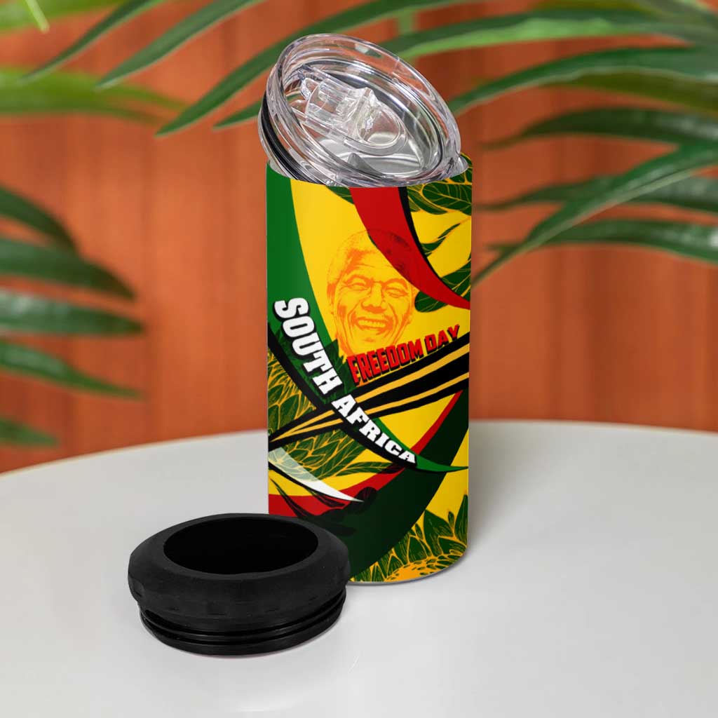 South Africa Freedom Day Mandela 4 in 1 Can Cooler Tumbler National Pride Protea Flower