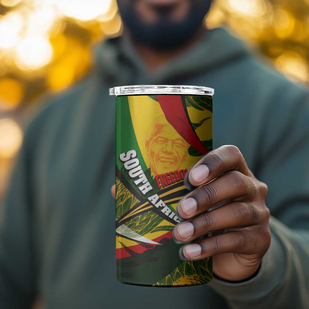 South Africa Freedom Day Mandela 4 in 1 Can Cooler Tumbler National Pride Protea Flower