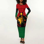 Personalized Queen of Egypt Long Sleeve Bodycon Dress in Pan-African Colors DT02