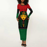 Personalized Ancient Egypt Long Sleeve Bodycon Dress - Pharaoh in Pan-African Colors DT02