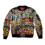 African Wildlife Sleeve Zip Bomber Jacket Animal Pattern