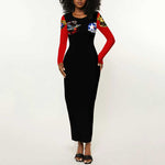 Red Tails Tuskegee Airmen Long Sleeve Bodycon Dress Black History Fighter Plane Patriotic Tribute - African Pride