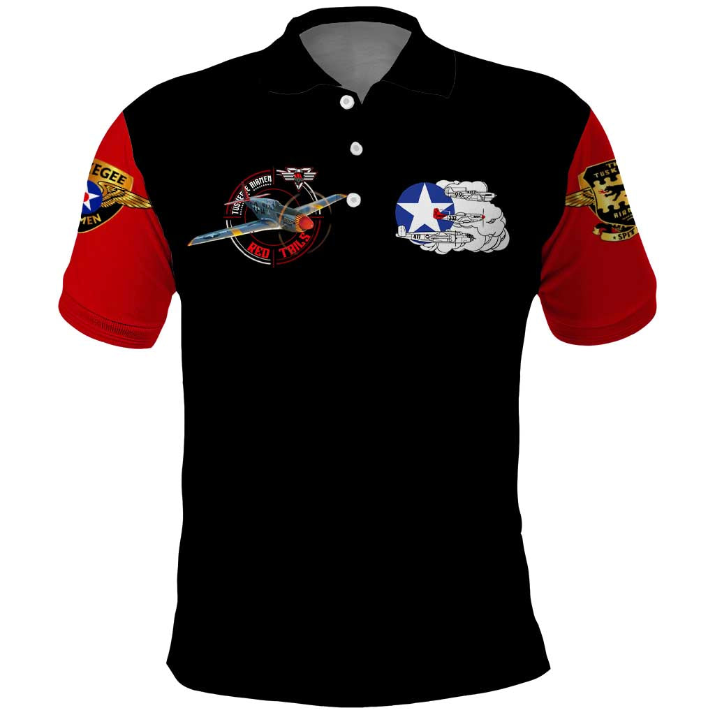 Red Tails Tuskegee Airmen Polo Shirt Black History Fighter Plane Patriotic Tribute - African Pride
