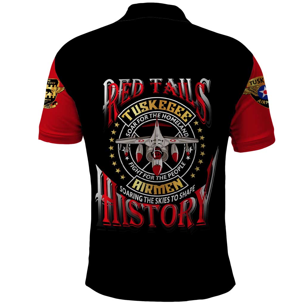Red Tails Tuskegee Airmen Polo Shirt Black History Fighter Plane Patriotic Tribute - African Pride