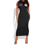 Red Tails Tuskegee Airmen Short Sleeve Bodycon Dress Black History Fighter Plane Patriotic Tribute - African Pride