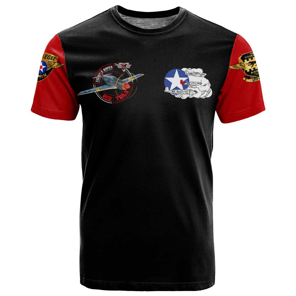 Red Tails Tuskegee Airmen T shirt Black History Fighter Plane Patriotic Tribute - African Pride