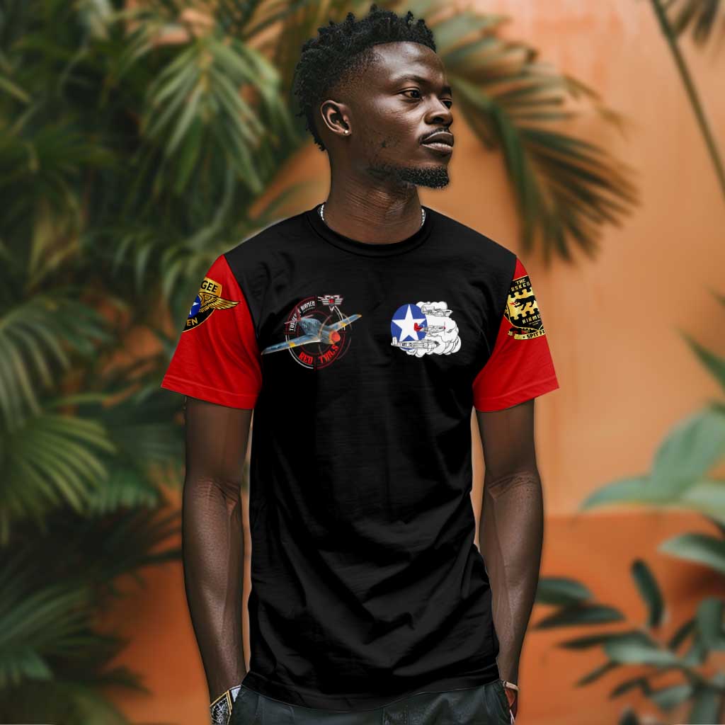 Red Tails Tuskegee Airmen T shirt Black History Fighter Plane Patriotic Tribute - African Pride