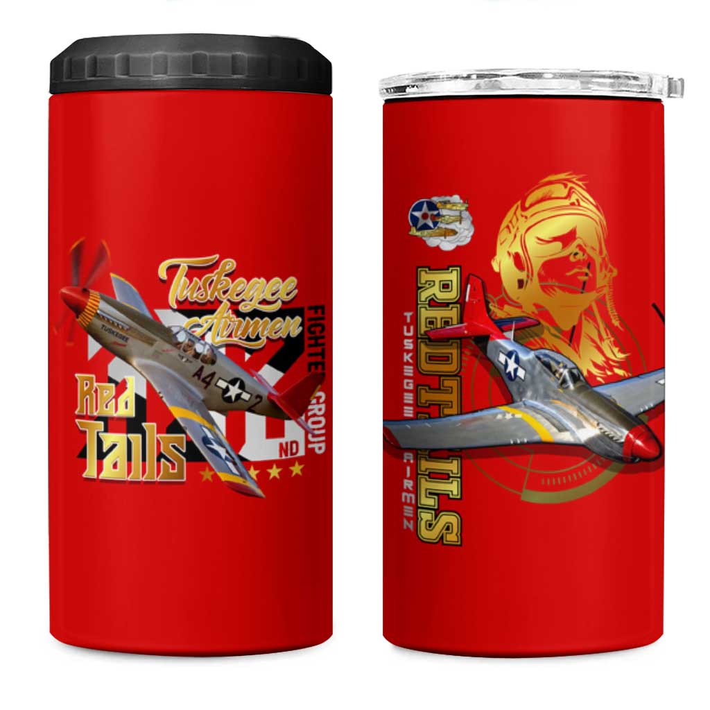 Tuskegee Red Tails Airmen 4 in 1 Can Cooler Tumbler African American WWII Fighter Pilot Legacy - African Pride