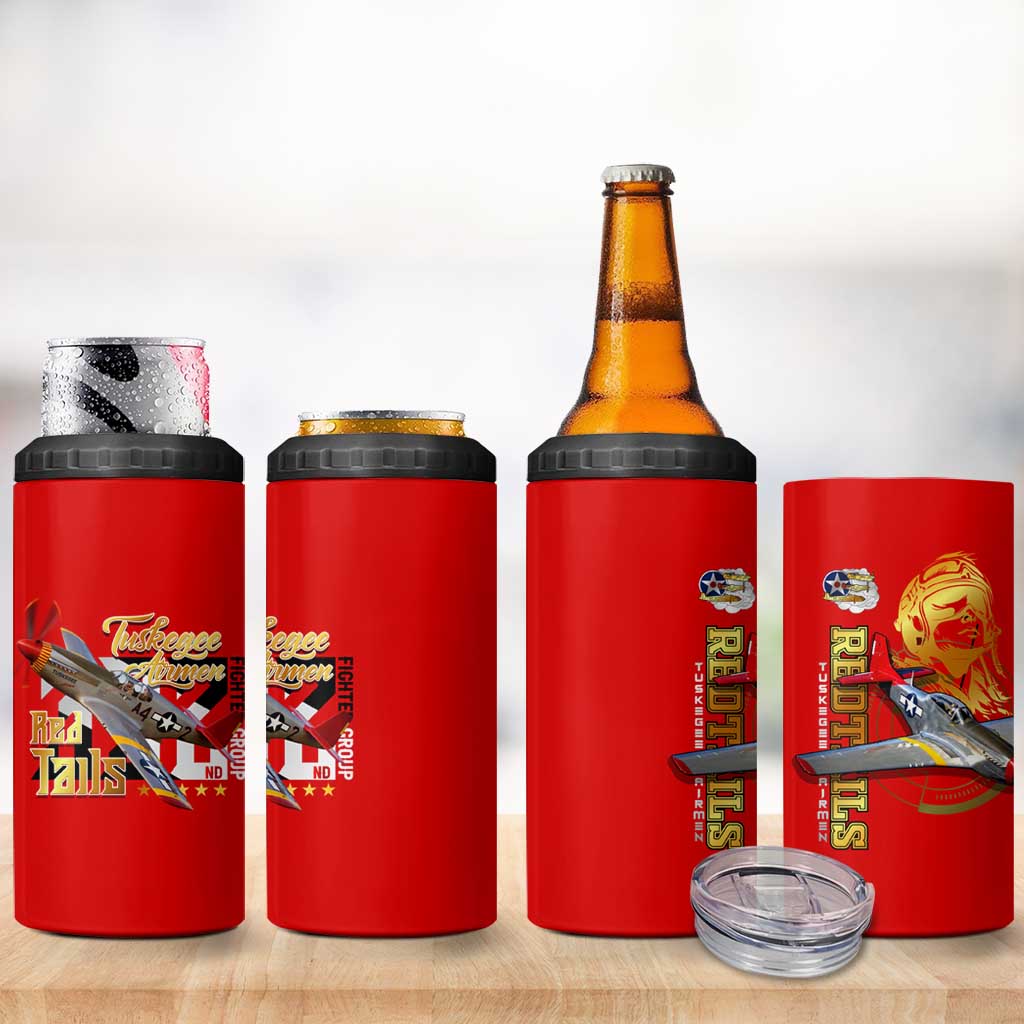 Tuskegee Red Tails Airmen 4 in 1 Can Cooler Tumbler African American WWII Fighter Pilot Legacy - African Pride