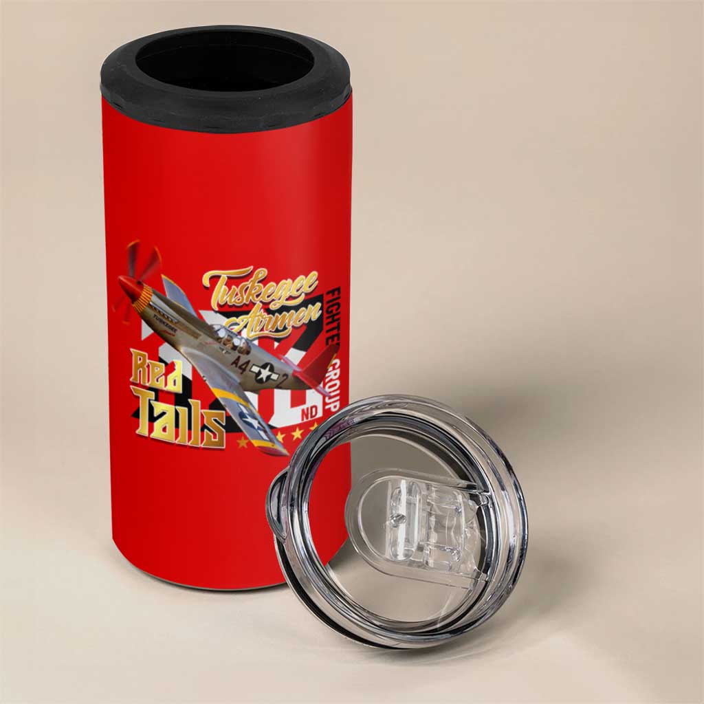 Tuskegee Red Tails Airmen 4 in 1 Can Cooler Tumbler African American WWII Fighter Pilot Legacy - African Pride