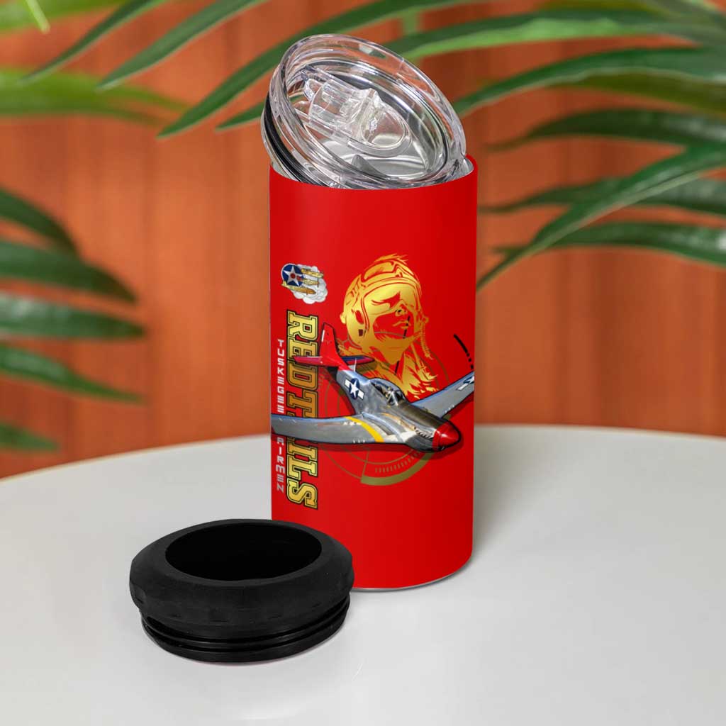 Tuskegee Red Tails Airmen 4 in 1 Can Cooler Tumbler African American WWII Fighter Pilot Legacy - African Pride