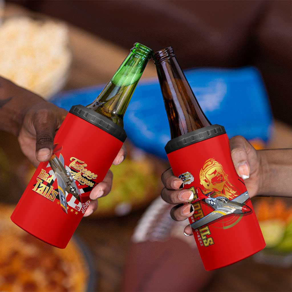 Tuskegee Red Tails Airmen 4 in 1 Can Cooler Tumbler African American WWII Fighter Pilot Legacy - African Pride