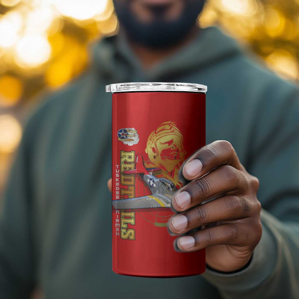 Tuskegee Red Tails Airmen 4 in 1 Can Cooler Tumbler African American WWII Fighter Pilot Legacy - African Pride
