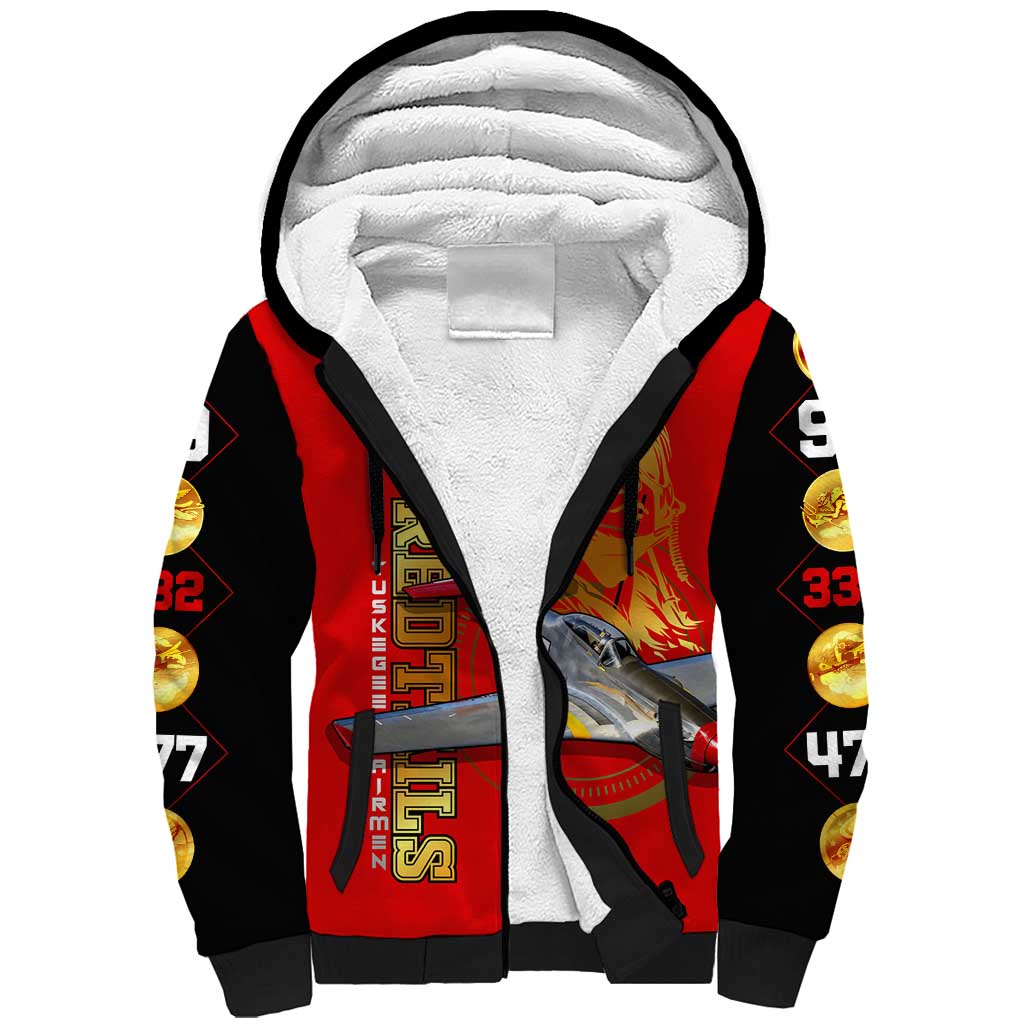 Tuskegee Red Tails Airmen Sherpa Hoodie African American WWII Fighter Pilot Legacy - African Pride