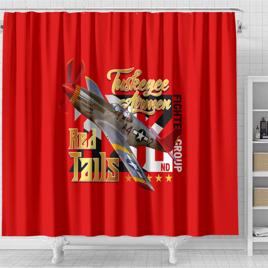 Tuskegee Red Tails Airmen Shower Curtain African American WWII Fighter Pilot Legacy - African Pride