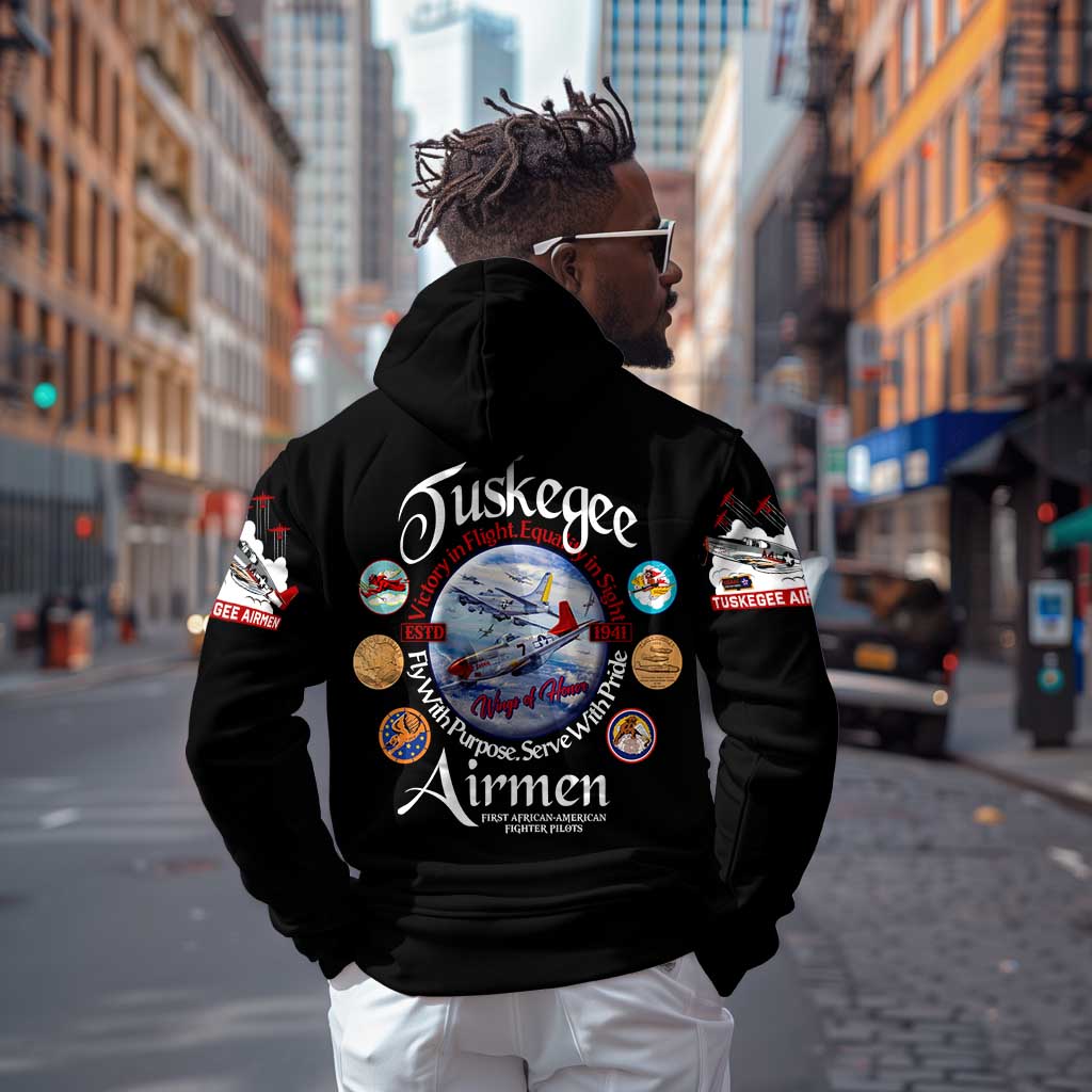 Wings of Honor Tuskegee Airmen Hoodie 332nd 477th Fighter Group Tribute - African Pride