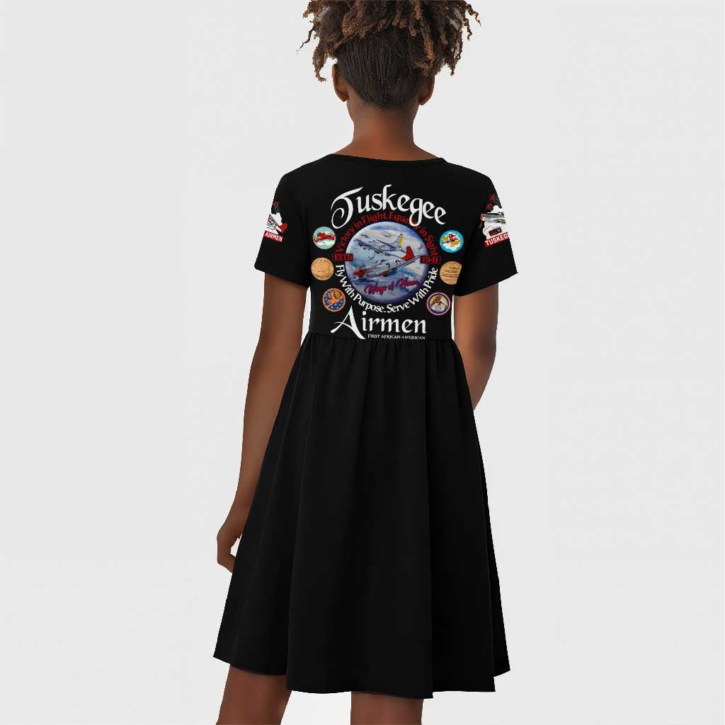 Wings of Honor Tuskegee Airmen Kid Short Sleeve Dress 332nd 477th Fighter Group Tribute - African Pride