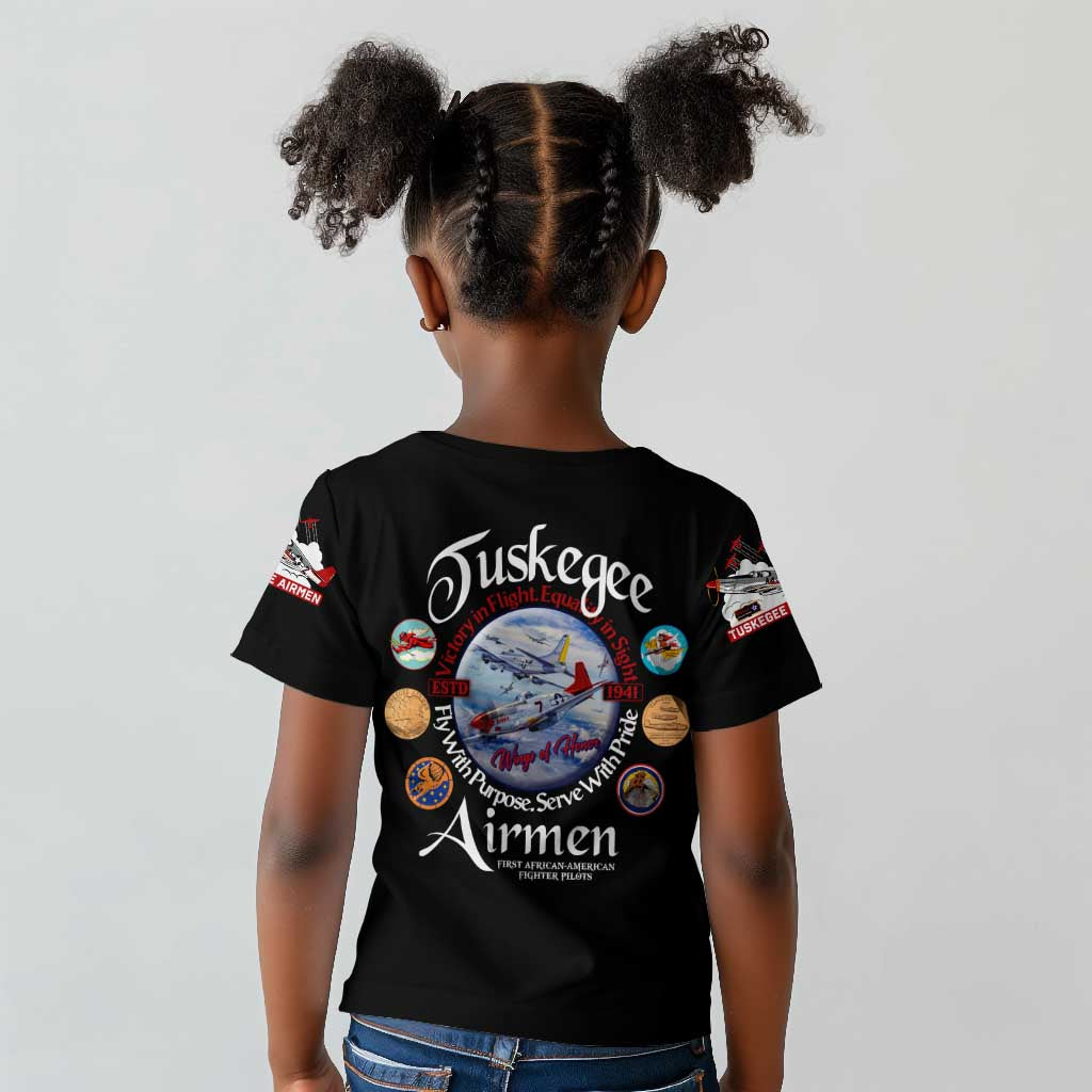 Wings of Honor Tuskegee Airmen Kid T shirt 332nd 477th Fighter Group Tribute - African Pride