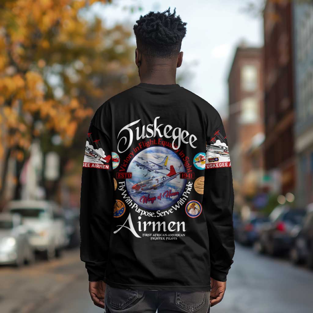 Wings of Honor Tuskegee Airmen Long Sleeve Shirt 332nd 477th Fighter Group Tribute - African Pride