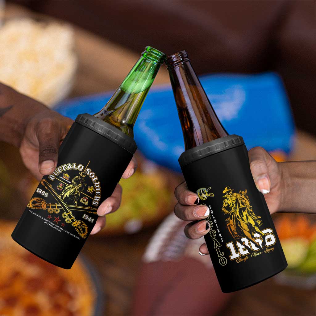 Strength Honor Legacy Buffalo Soldiers 4 in 1 Can Cooler Tumbler African American Cavalry Tribute - African Pride