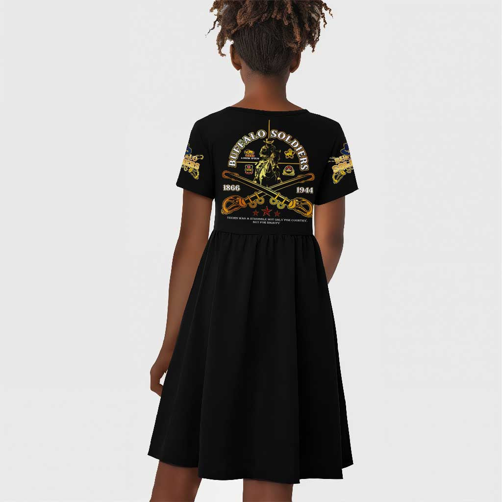 Strength Honor Legacy Buffalo Soldiers Kid Short Sleeve Dress African American Cavalry Tribute - African Pride