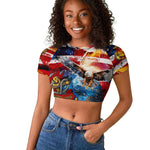 Montford Point Marines Raglan Cropped T shirt African American Eagle Anchor Tribute - African Pride