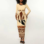 Black Father Long Sleeve Bodycon Dress African Father with Son and Daughter DT02