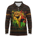 Black Power Long Sleeve Polo Shirt Africa Map