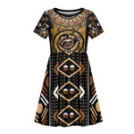 Printed Mud Cloth and Adinkra Symbol Kid Short Sleeve Dress