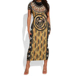 Printed Mud Cloth and Adinkra Symbol Short Sleeve Bodycon Dress DT02