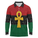 Pan African Ankh Long Sleeve Polo Shirt Egyptian Cross