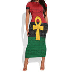 Pan African Ankh Short Sleeve Bodycon Dress Egyptian Cross DT02