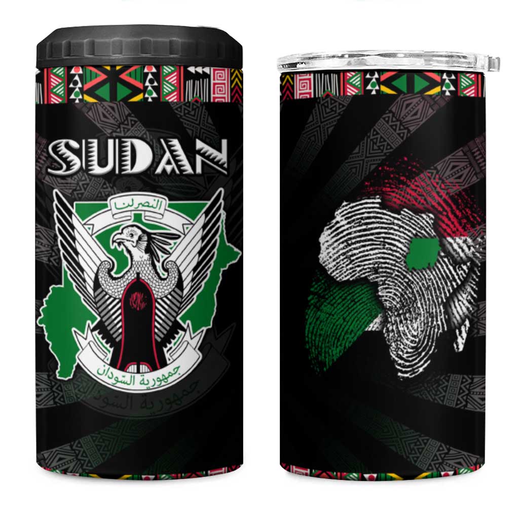 Sudan Roots 4 in 1 Can Cooler Tumbler African Pride in Fingerprint and Tribal Colors