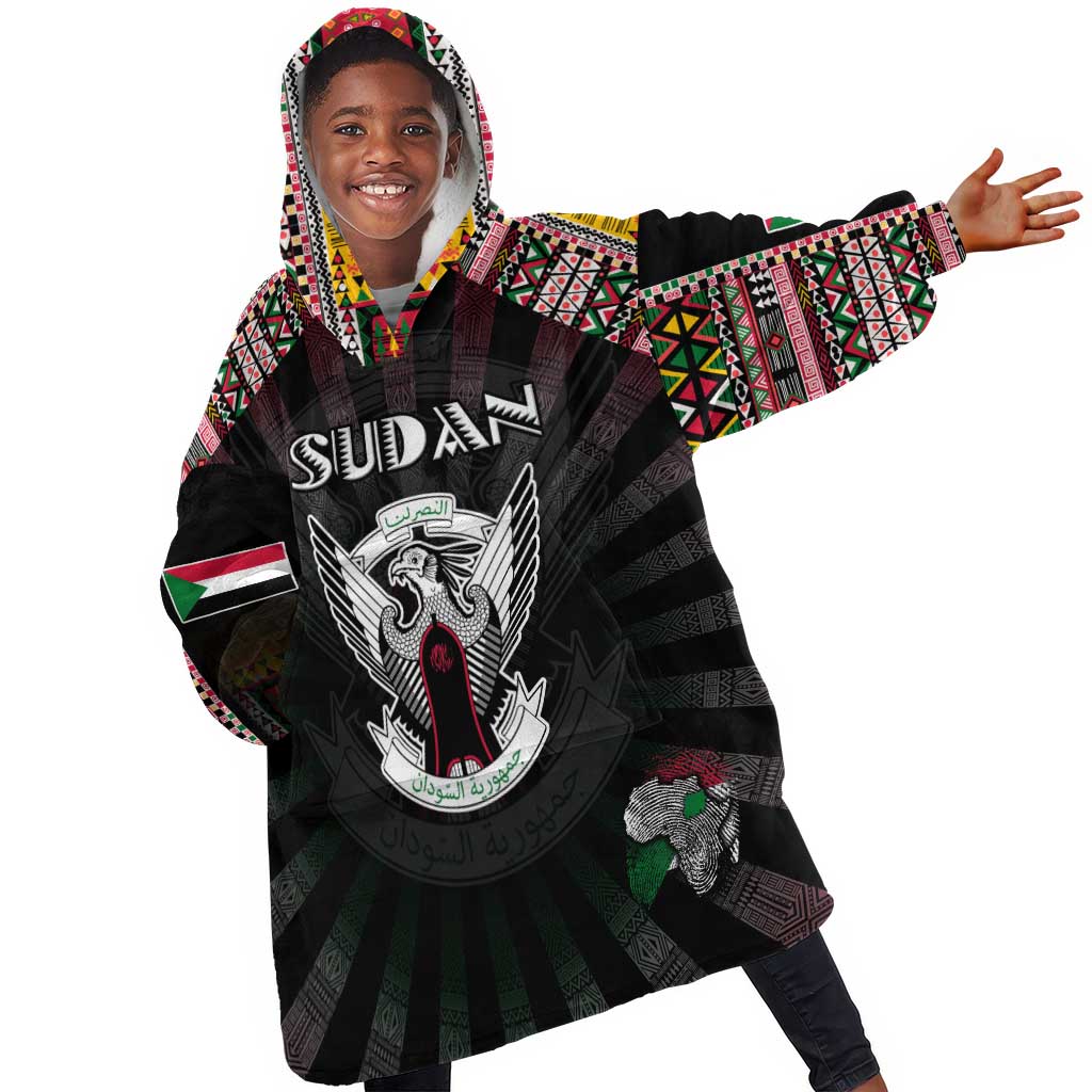 Personalized Sudan Kid Wearable Blanket Hoodie Sudanese Secretary Bird With Hibiscus LT15
