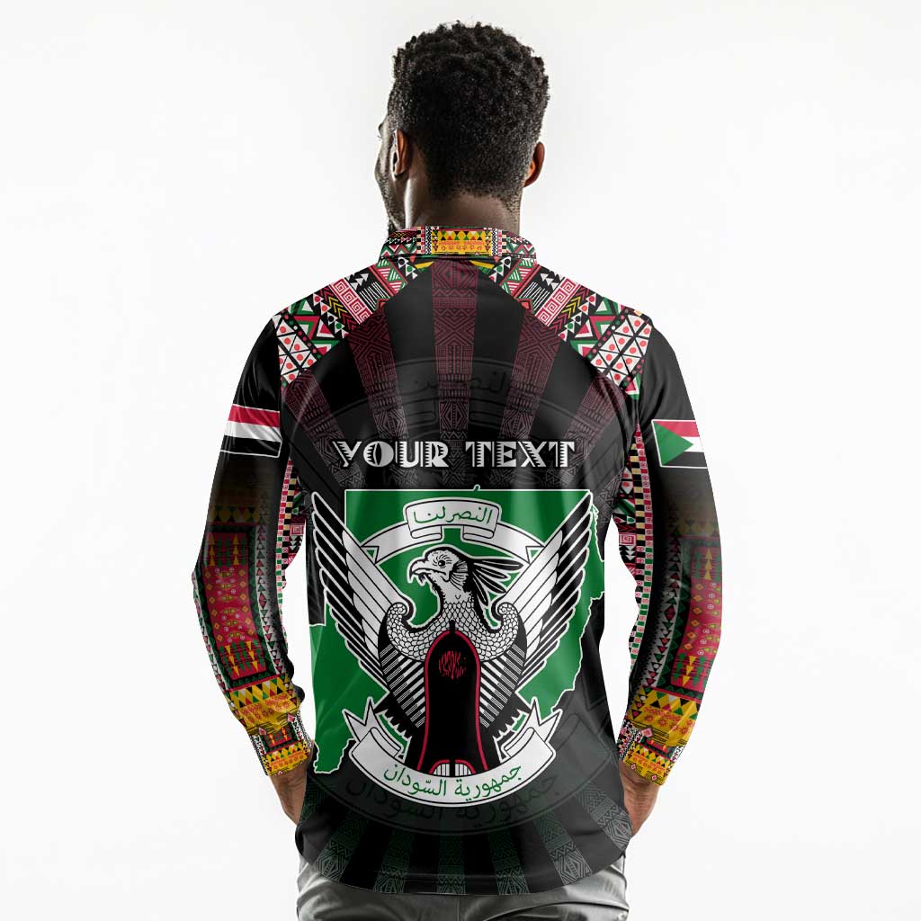 Personalized Sudan Roots Long Sleeve Polo Shirt African Pride in Fingerprint and Tribal Colors