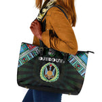 Djibouti Roots Leather Tote Bag African Pride in Fingerprint and Tribal Colors