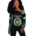 Personalized Djibouti Roots Off Shoulder Sweater African Pride in Fingerprint and Tribal Colors