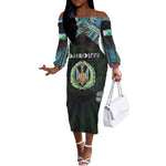 Personalized Djibouti Roots Off The Shoulder Long Sleeve Dress African Pride in Fingerprint and Tribal Colors