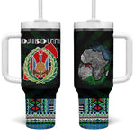 Djibouti Roots Tumbler With Handle African Pride in Fingerprint and Tribal Colors