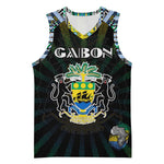 Personalized Gabon Roots Basketball Jersey African Pride in Fingerprint and Tribal Colors - African Pride