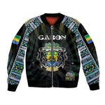 Personalized Gabon Roots Bomber Jacket African Pride in Fingerprint and Tribal Colors
