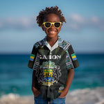 Personalized Gabon Roots Kid Hawaiian Shirt African Pride in Fingerprint and Tribal Colors