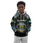 Personalized Gabon Roots Kid Hoodie African Pride in Fingerprint and Tribal Colors