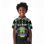Personalized Gabon Roots Kid Polo Shirt African Pride in Fingerprint and Tribal Colors