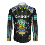 Personalized Gabon Roots Long Sleeve Button Shirt African Pride in Fingerprint and Tribal Colors