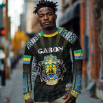 Personalized Gabon Roots Long Sleeve Shirt African Pride in Fingerprint and Tribal Colors